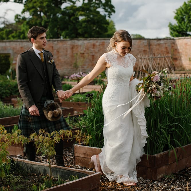 Foliage Filled Wedding At Colstoun East Lothian With Polytunnel Ceremony And Bridesmaids In Dusky Pink & Images From Caro Weiss Photography
