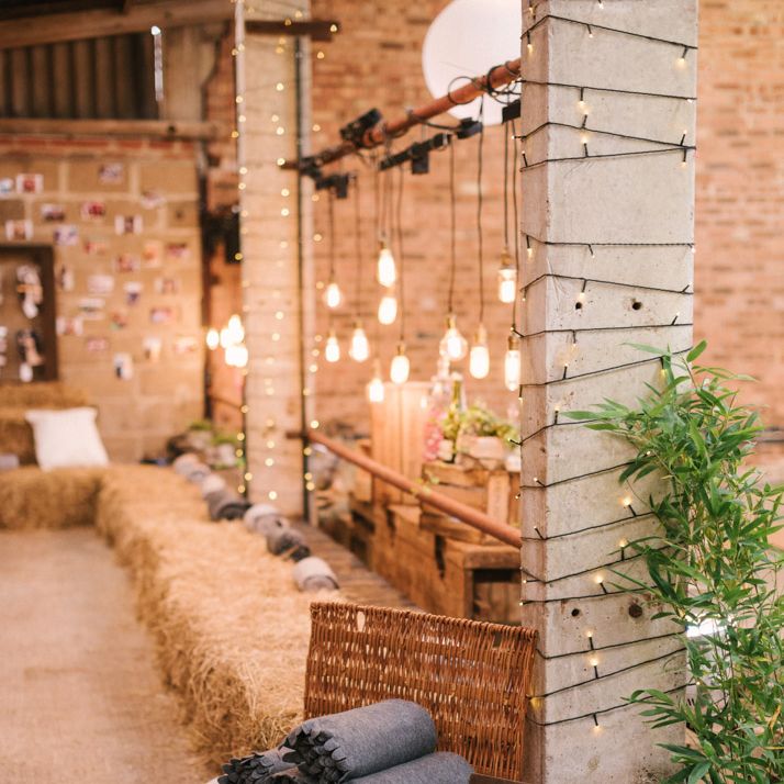 Industrial Lighting & Basket Full of Blankets