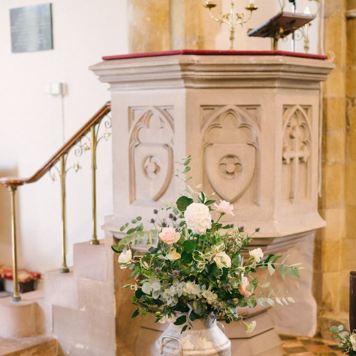 Milk Urn Church Wedding Flowers