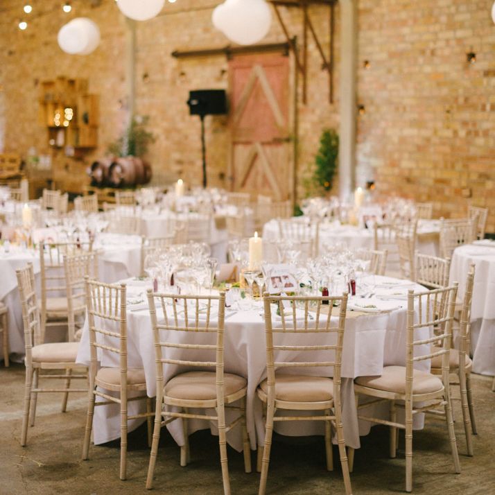 Lantern & Festoon Light Filled Rustic Barn Reception