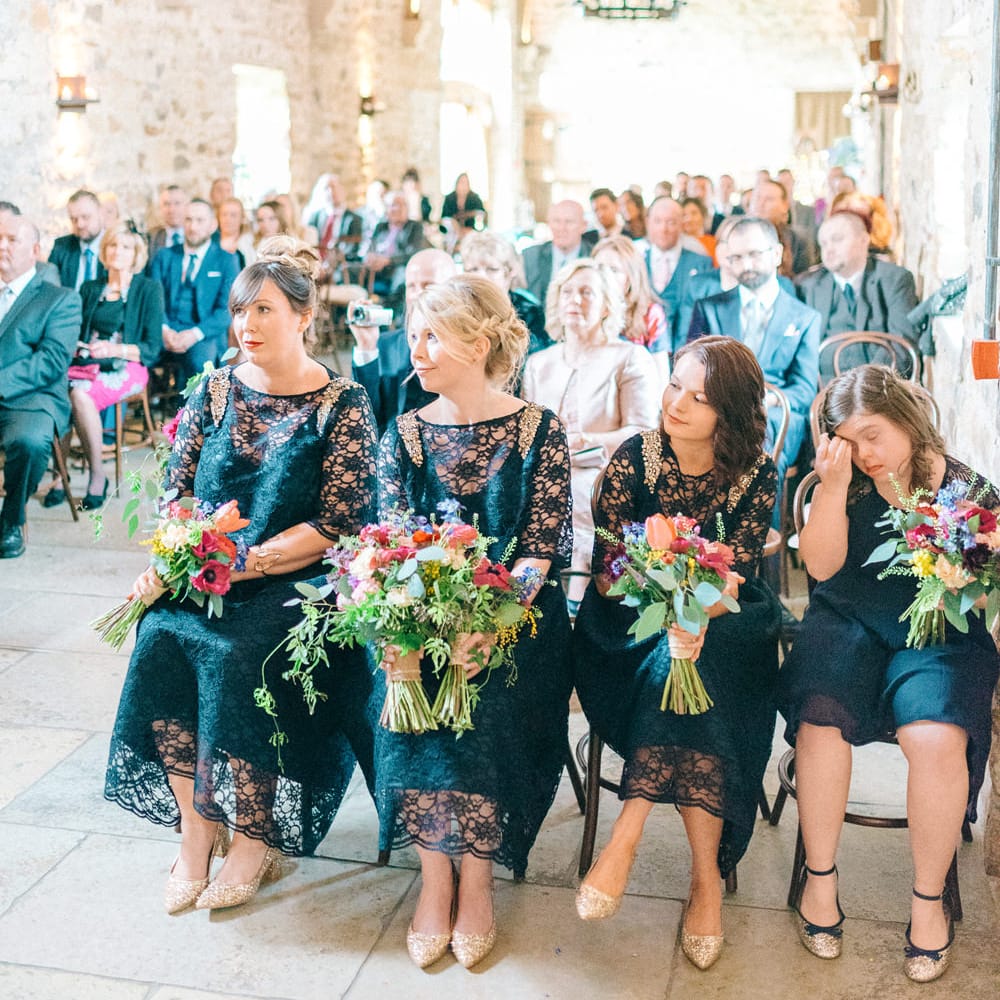 Healey Barn Winter Wedding With Bridesmaids In Navy With Bright Florals & Gold Accents With Images By Sarah Jane Ethan Photography