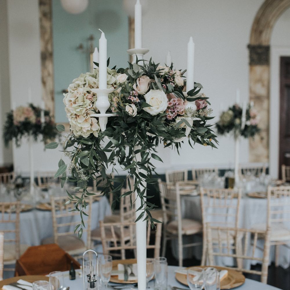 Elegant White Candelabra Centrepiece