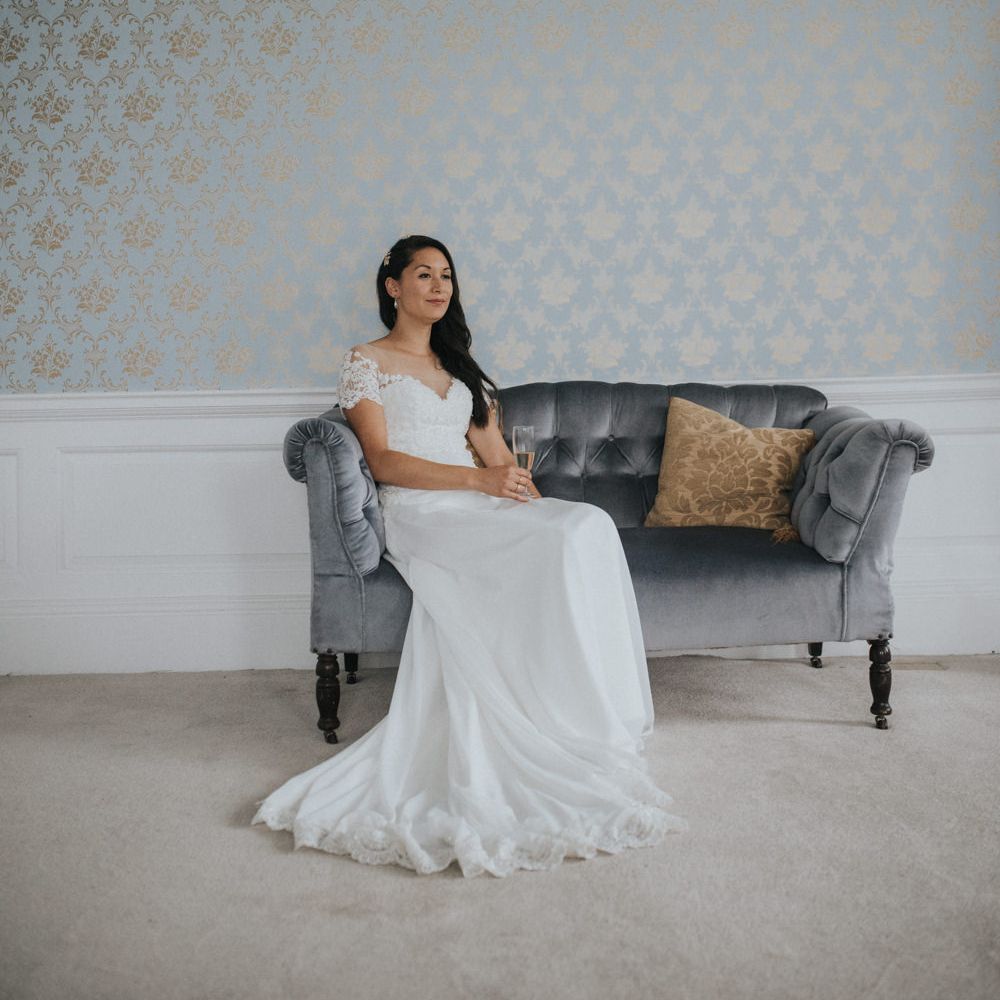Bride in White Leaf Bridal Wedding Dress