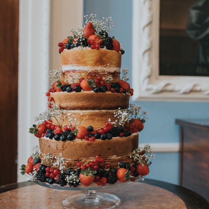 Victoria Sponge Naked Wedding Cake with Berries Decor