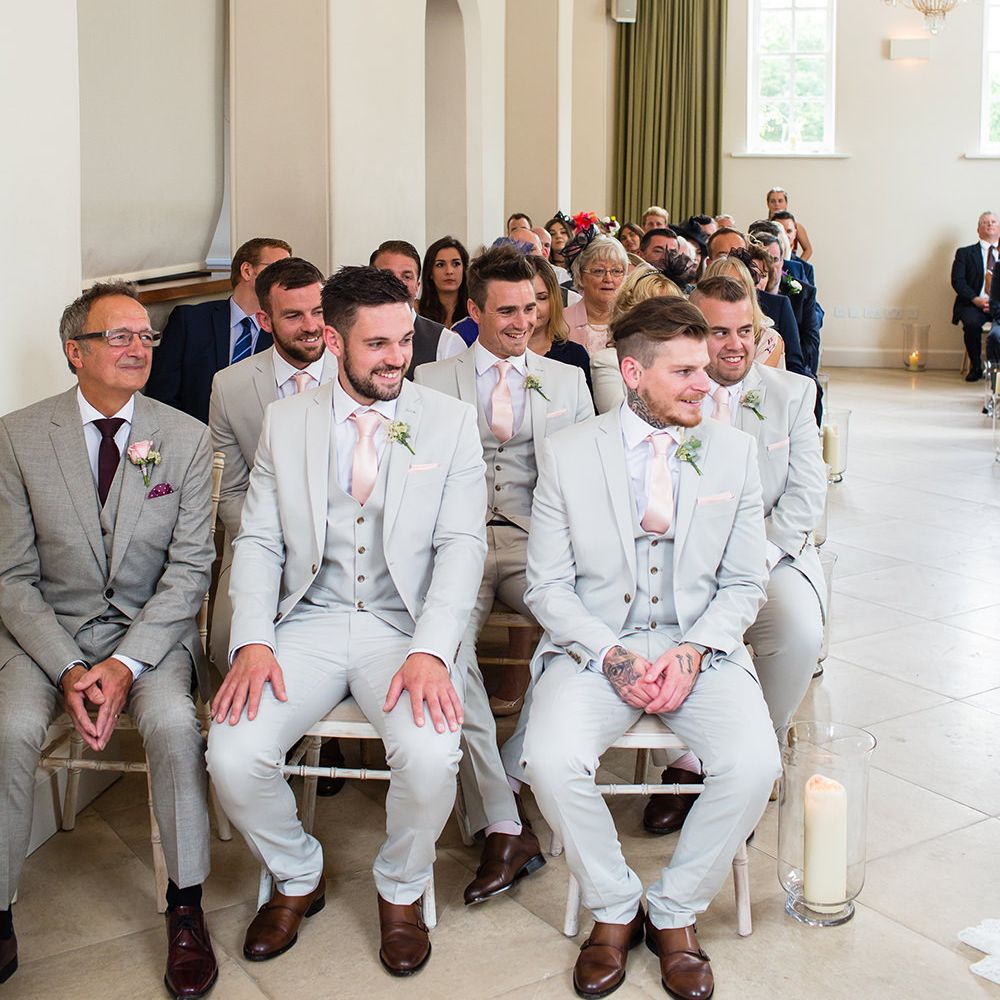 Iscoyd Park Wedding Ceremony with Groomsmen in Next Suits