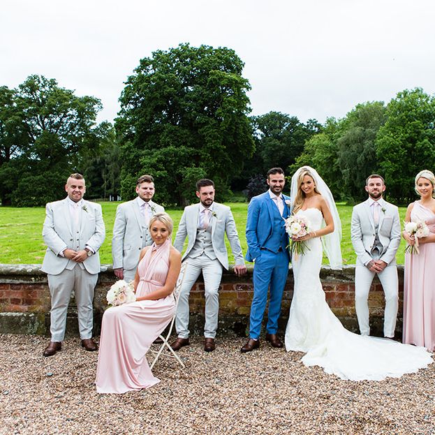 Elegant Wedding Party in Pink Multiway Dresses & Next Suits