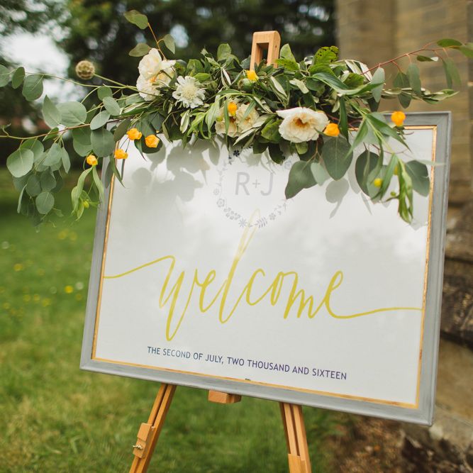 Welcome Sign with Floral Garland