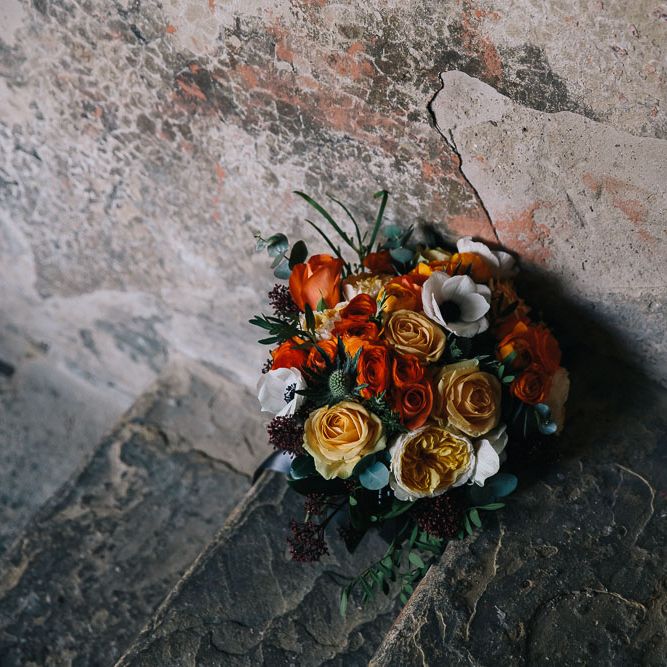 Brightly Coloured Bridal Bouquet In Oranges & Reds
