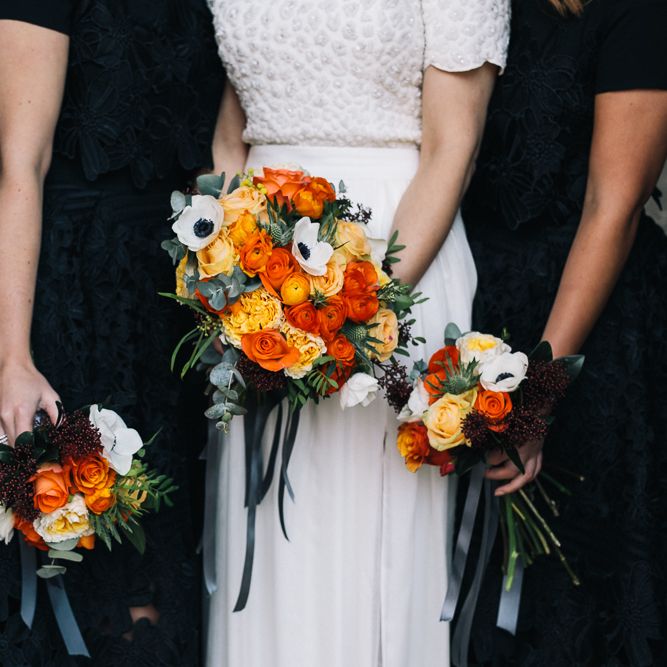 Bride In Bespoke Wedding Dress & Bridesmaids In Black For A Stylish East London Wedding