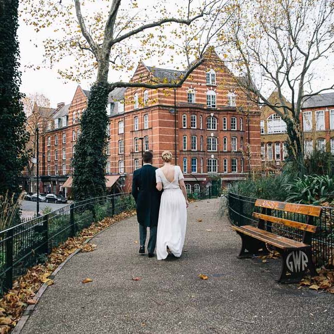Bride In Bespoke Wedding Dress & Bridesmaids In Black For A Stylish East London Wedding