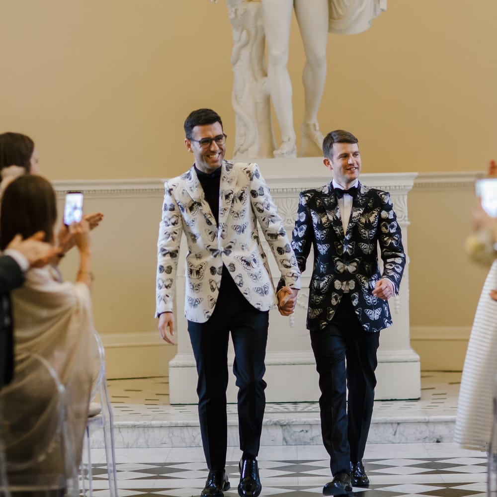 Two Grooms in Alexander McQueen Suits | Monochrome Wedding at Syon Park London | Chris Barber Photography | Second Shooter Beatrici Photography