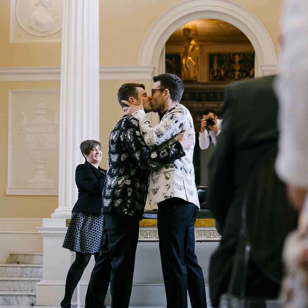Two Grooms in Alexander McQueen Suits | Monochrome Wedding at Syon Park London | Chris Barber Photography | Second Shooter Beatrici Photography