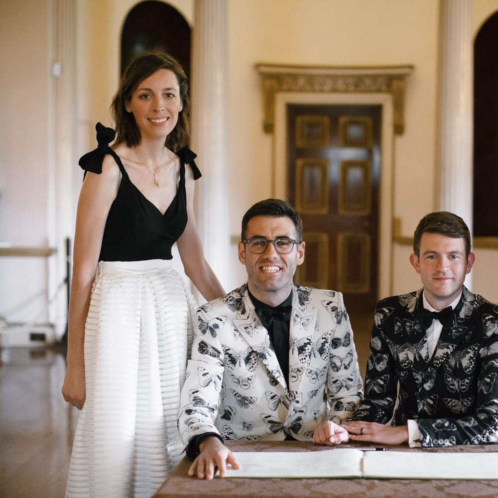 Two Grooms in Alexander McQueen Suits | Monochrome Wedding at Syon Park London | Chris Barber Photography | Second Shooter Beatrici Photography