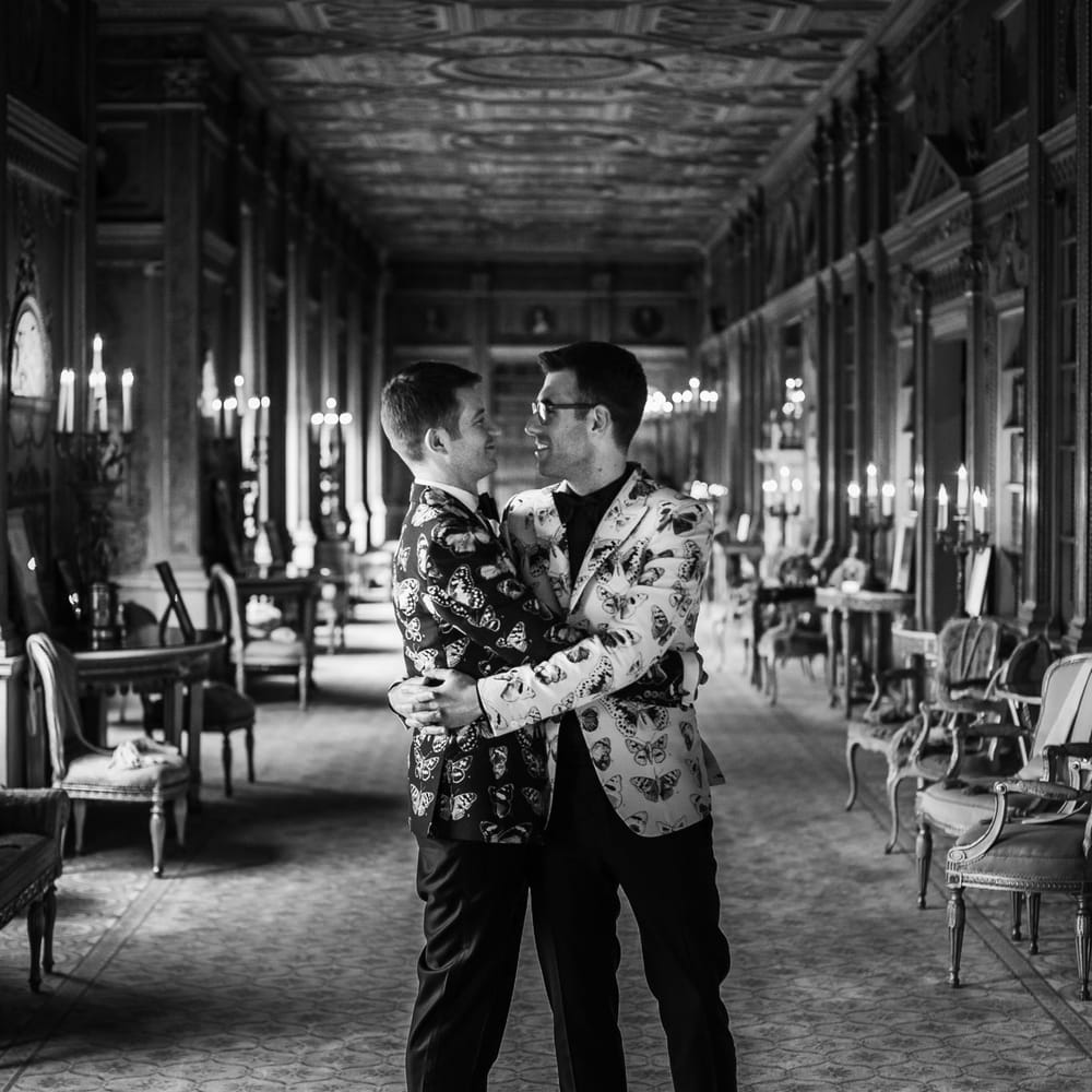 Two Grooms in Alexander McQueen Suits | Monochrome Wedding at Syon Park London | Chris Barber Photography | Second Shooter Beatrici Photography