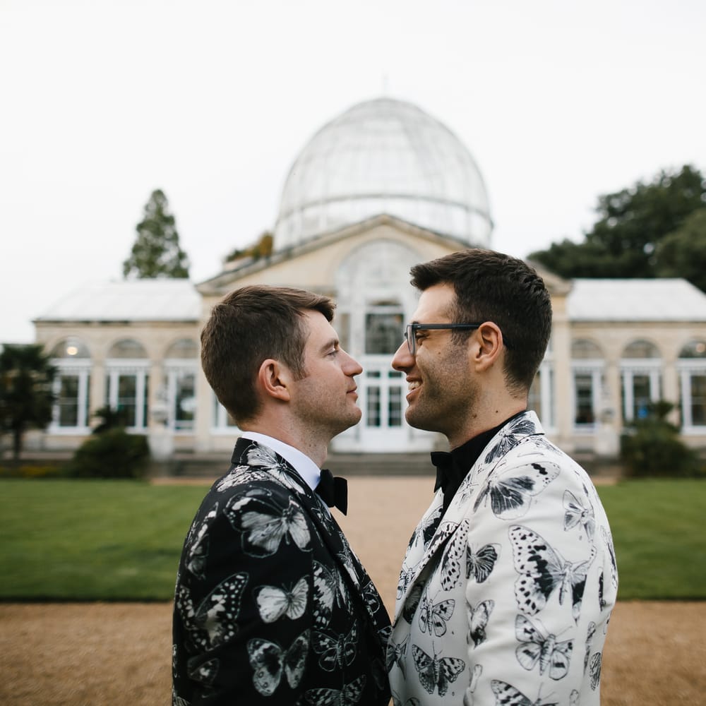 Two Grooms in Alexander McQueen Suits | Monochrome Wedding at Syon Park London | Chris Barber Photography | Second Shooter Beatrici Photography