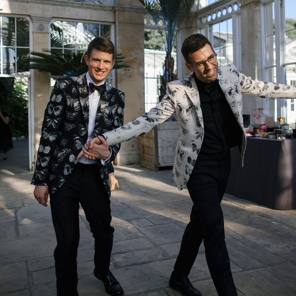 Two Grooms in Alexander McQueen Suits | Monochrome Wedding at Syon Park London | Chris Barber Photography | Second Shooter Beatrici Photography