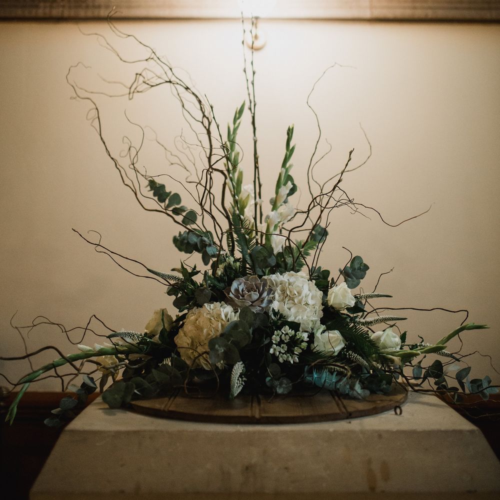 White Hydrangea & Greenery Floral Arrangement