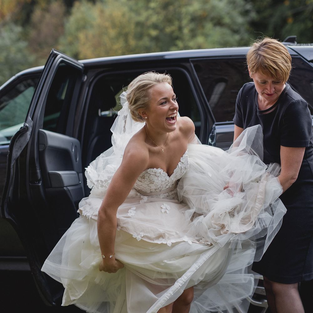 Bride in Bespoke Ian Stuart Gown with Detachable Tulle Skirt