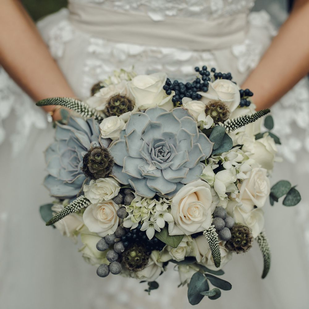 Grey & White Succulent Wedding Bouquet