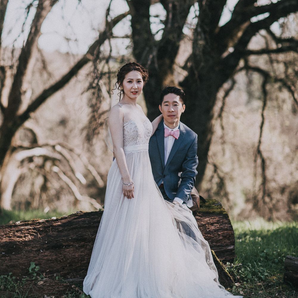 Cherry Blossom Filled Wedding With Bride In Bronze Watters Gown And Painted Floral Veil By BHLDN Venue Union Hill Inn California With Images By Matt Horan Photography