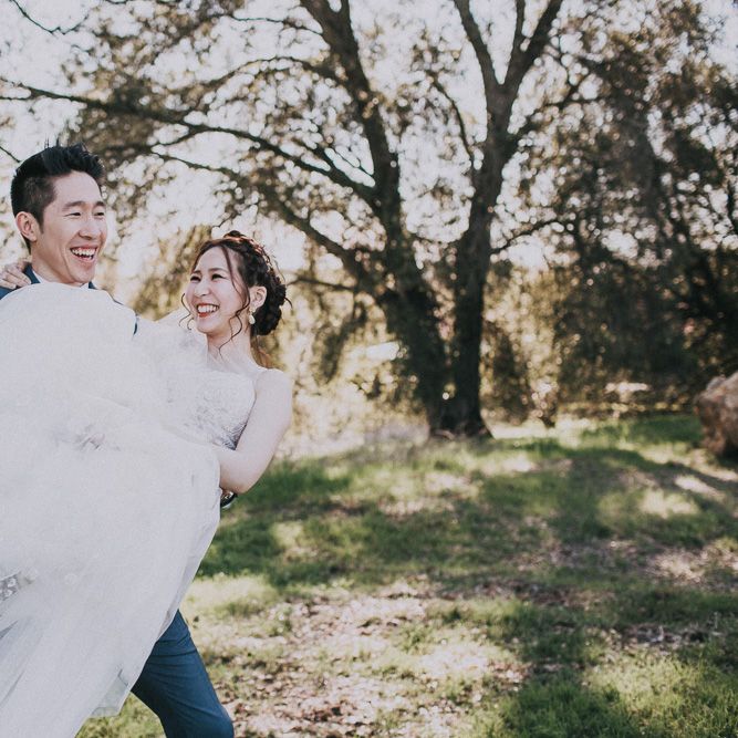 Cherry Blossom Filled Wedding With Bride In Bronze Watters Gown And Painted Floral Veil By BHLDN Venue Union Hill Inn California With Images By Matt Horan Photography
