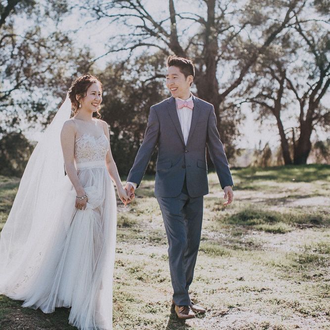 Cherry Blossom Filled Wedding With Bride In Bronze Watters Gown And Painted Floral Veil By BHLDN Venue Union Hill Inn California With Images By Matt Horan Photography
