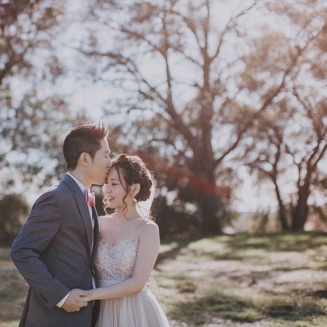 Cherry Blossom Filled Wedding With Bride In Bronze Watters Gown And Painted Floral Veil By BHLDN Venue Union Hill Inn California With Images By Matt Horan Photography
