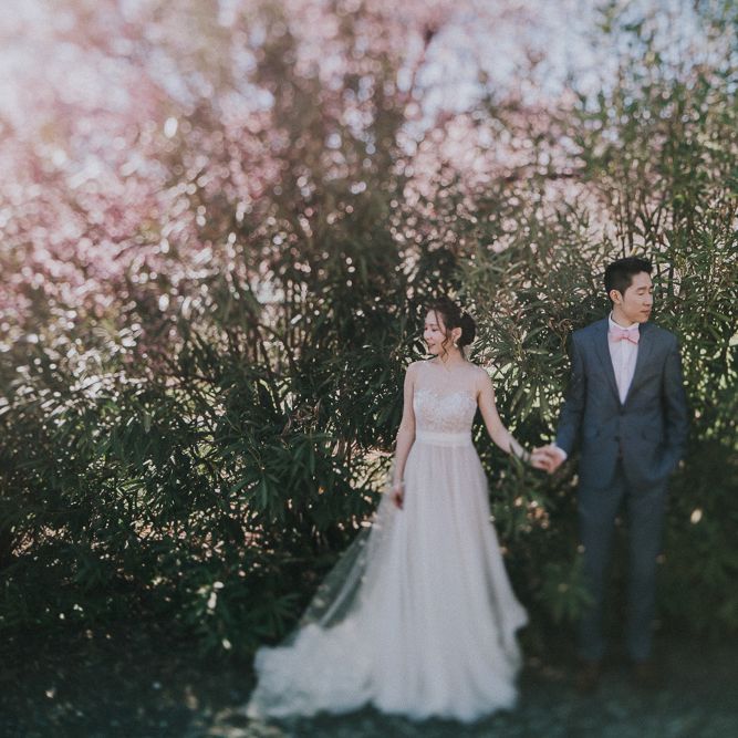 Cherry Blossom Filled Wedding With Bride In Bronze Watters Gown And Painted Floral Veil By BHLDN Venue Union Hill Inn California With Images By Matt Horan Photography