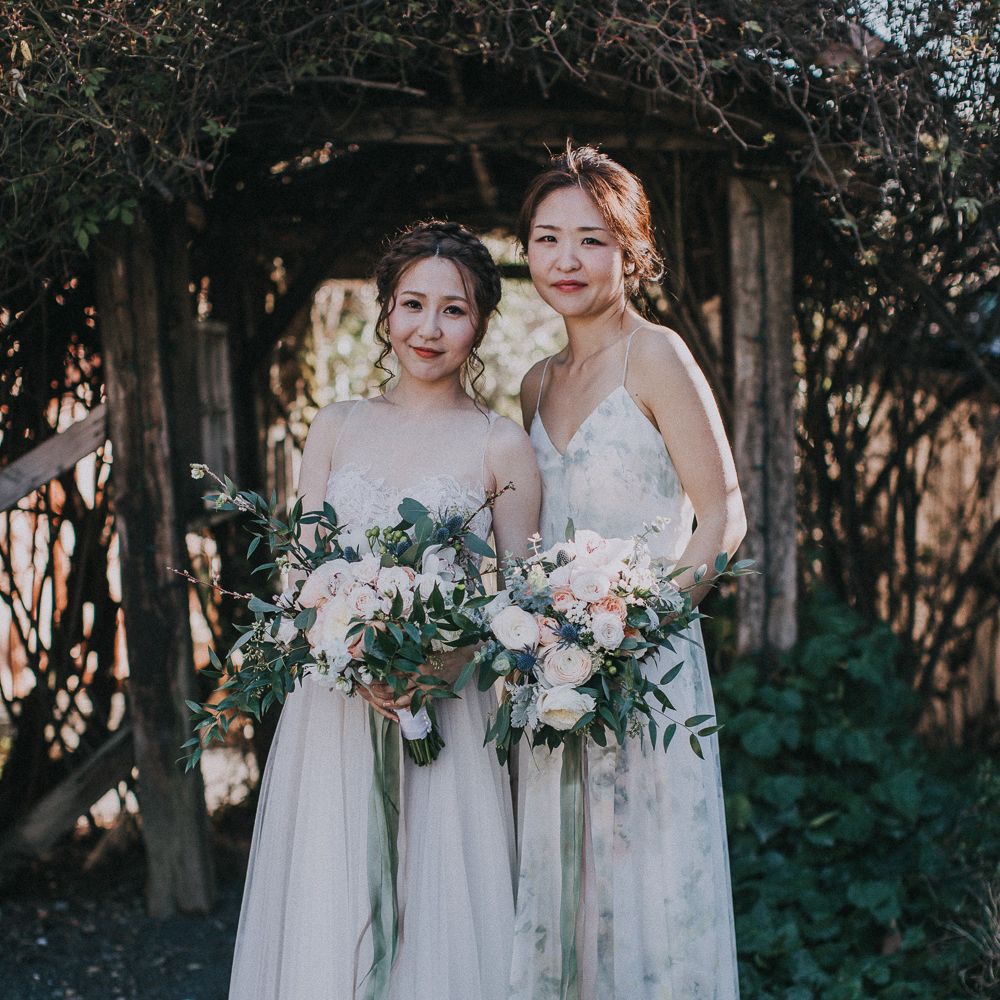 Cherry Blossom Filled Wedding With Bride In Bronze Watters Gown And Painted Floral Veil By BHLDN Venue Union Hill Inn California With Images By Matt Horan Photography