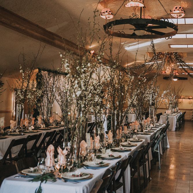 Cherry Blossom Filled Wedding With Bride In Bronze Watters Gown And Painted Floral Veil By BHLDN Venue Union Hill Inn California With Images By Matt Horan Photography