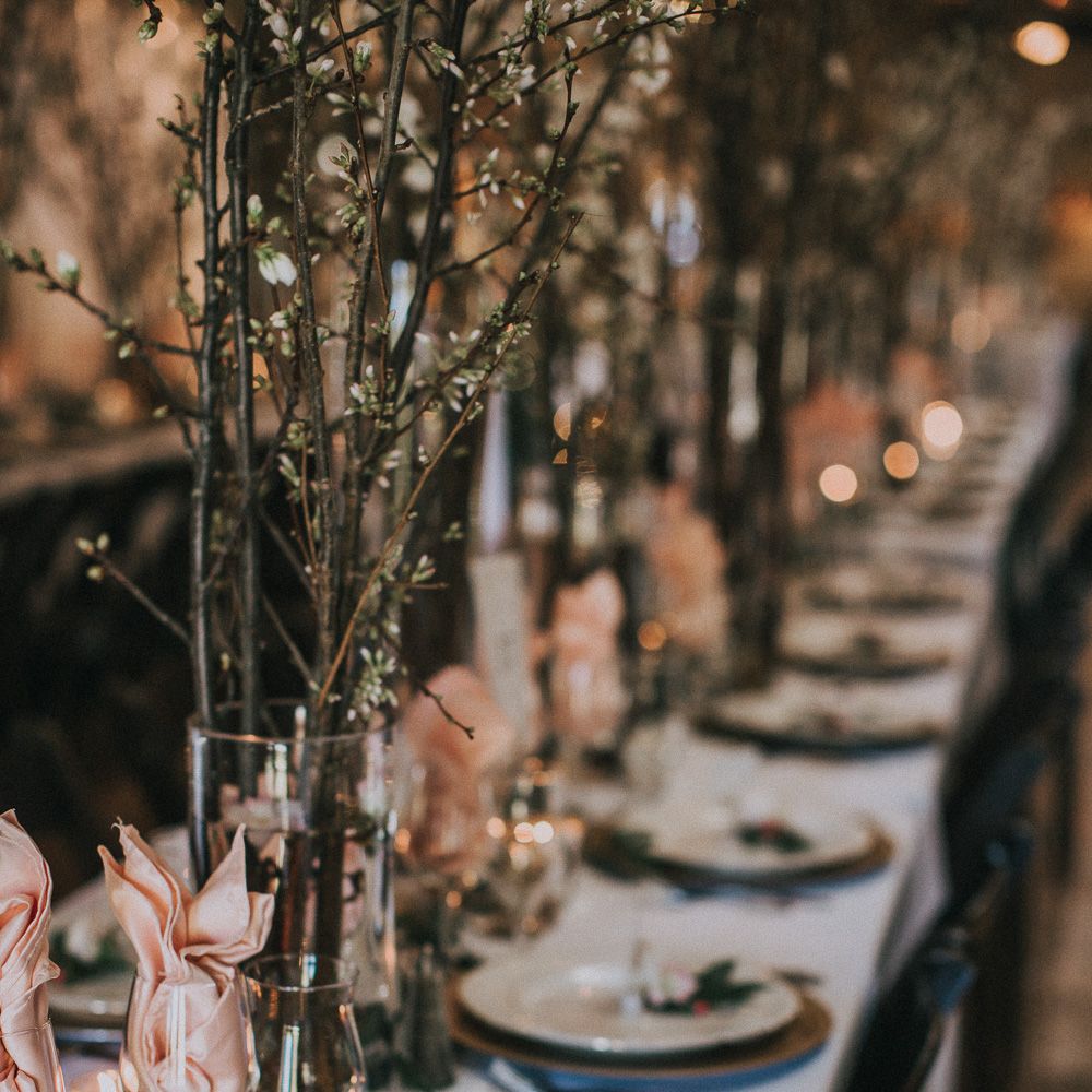 Cherry Blossom Filled Wedding With Bride In Bronze Watters Gown And Painted Floral Veil By BHLDN Venue Union Hill Inn California With Images By Matt Horan Photography