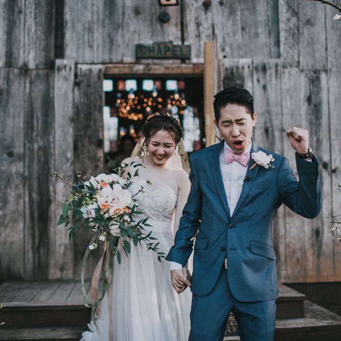 Cherry Blossom Filled Wedding With Bride In Bronze Watters Gown And Painted Floral Veil By BHLDN Venue Union Hill Inn California With Images By Matt Horan Photography