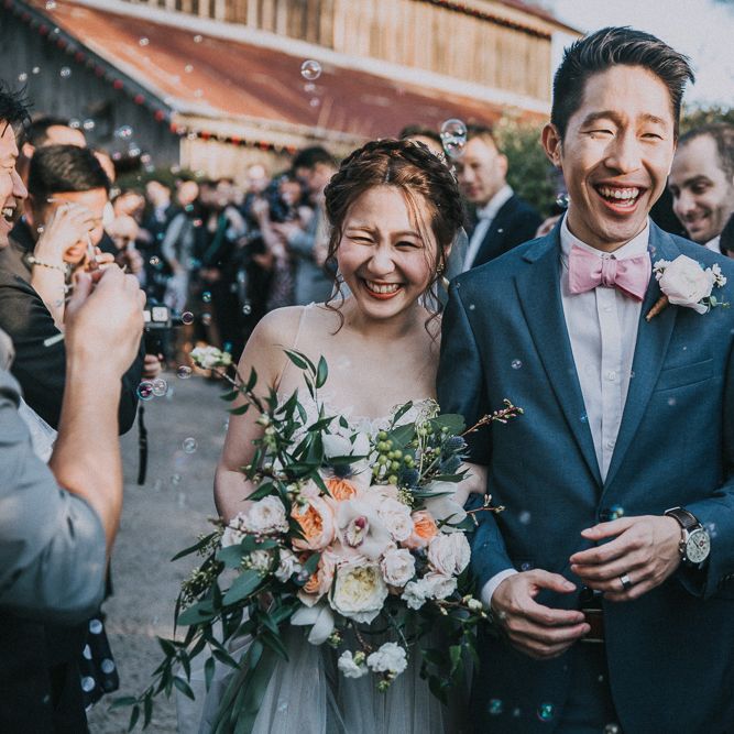 Cherry Blossom Filled Wedding With Bride In Bronze Watters Gown And Painted Floral Veil By BHLDN Venue Union Hill Inn California With Images By Matt Horan Photography