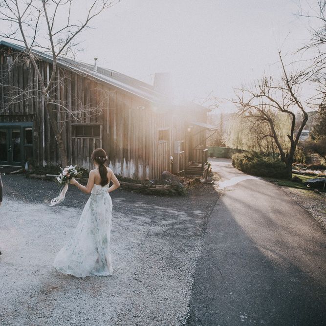 Cherry Blossom Filled Wedding With Bride In Bronze Watters Gown And Painted Floral Veil By BHLDN Venue Union Hill Inn California With Images By Matt Horan Photography
