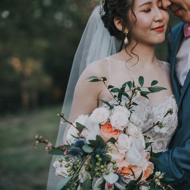 Cherry Blossom Filled Wedding With Bride In Bronze Watters Gown And Painted Floral Veil By BHLDN Venue Union Hill Inn California With Images By Matt Horan Photography