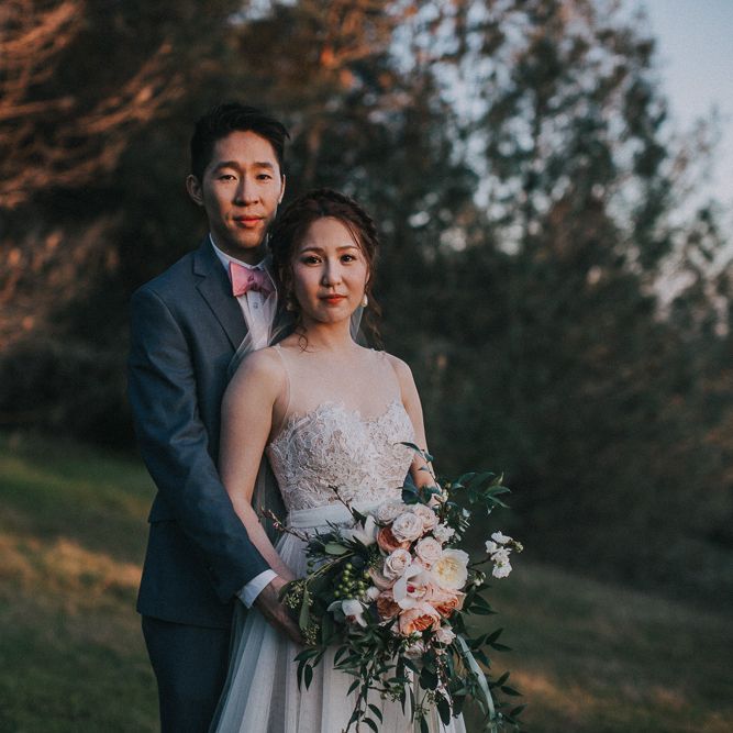 Cherry Blossom Filled Wedding With Bride In Bronze Watters Gown And Painted Floral Veil By BHLDN Venue Union Hill Inn California With Images By Matt Horan Photography