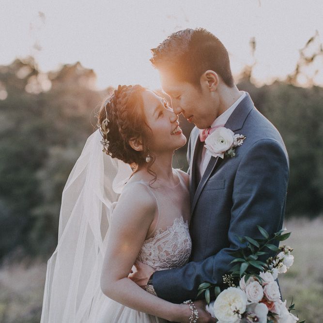 Cherry Blossom Filled Wedding With Bride In Bronze Watters Gown And Painted Floral Veil By BHLDN Venue Union Hill Inn California With Images By Matt Horan Photography