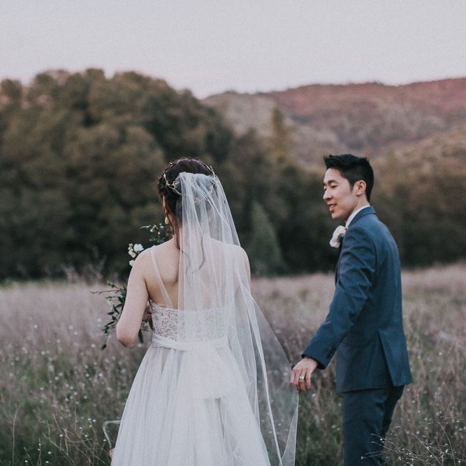 Cherry Blossom Filled Wedding With Bride In Bronze Watters Gown And Painted Floral Veil By BHLDN Venue Union Hill Inn California With Images By Matt Horan Photography
