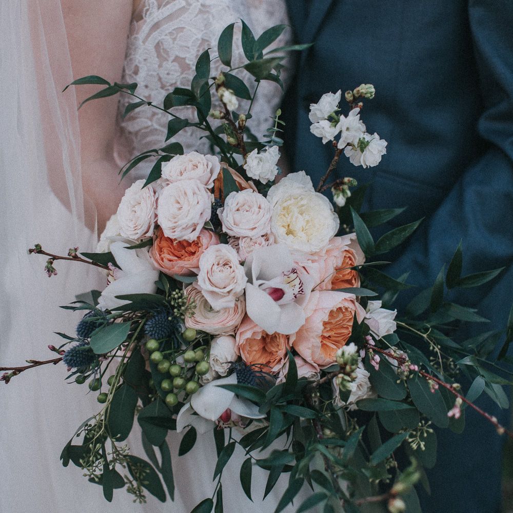Cherry Blossom Filled Wedding With Bride In Bronze Watters Gown And Painted Floral Veil By BHLDN Venue Union Hill Inn California With Images By Matt Horan Photography