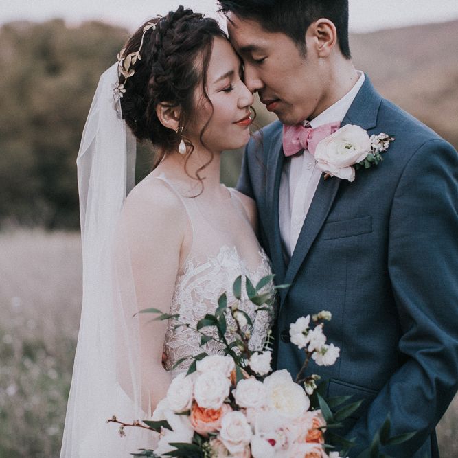 Cherry Blossom Filled Wedding With Bride In Bronze Watters Gown And Painted Floral Veil By BHLDN Venue Union Hill Inn California With Images By Matt Horan Photography