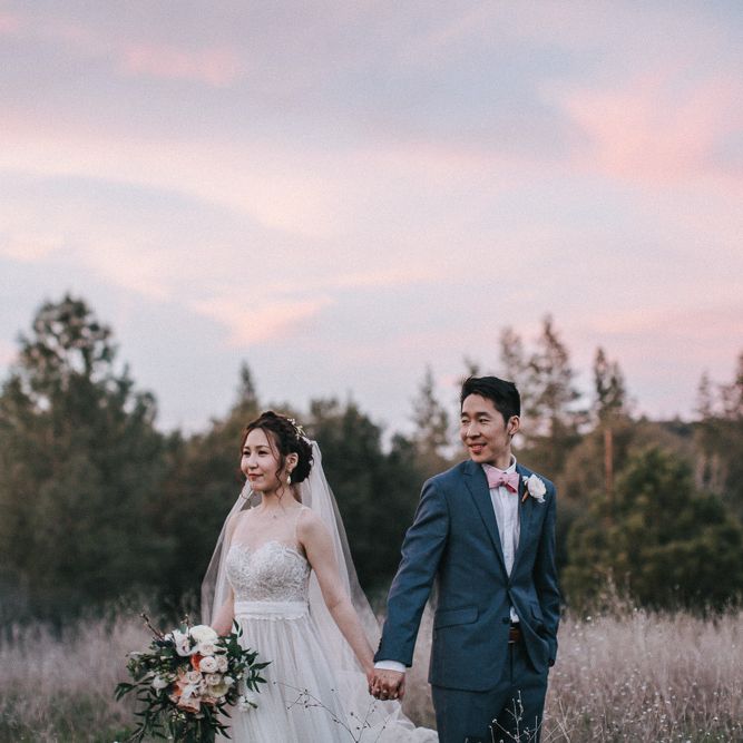 Cherry Blossom Filled Wedding With Bride In Bronze Watters Gown And Painted Floral Veil By BHLDN Venue Union Hill Inn California With Images By Matt Horan Photography
