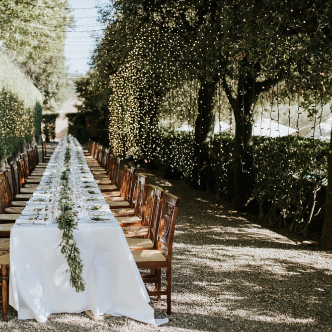 Fairy Light Canopy Wedding In Tuscany Italy Styled By Italian Eye And Photographed By Damien Milan Photography With Bride In Hayley Paige
