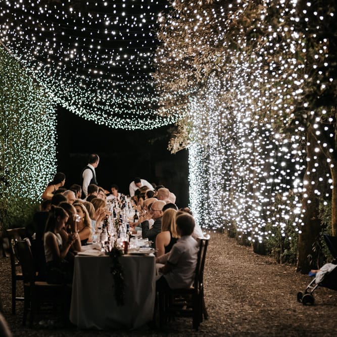 Fairy Light Canopy Wedding In Tuscany Italy Styled By Italian Eye And Photographed By Damien Milan Photography With Bride In Hayley Paige