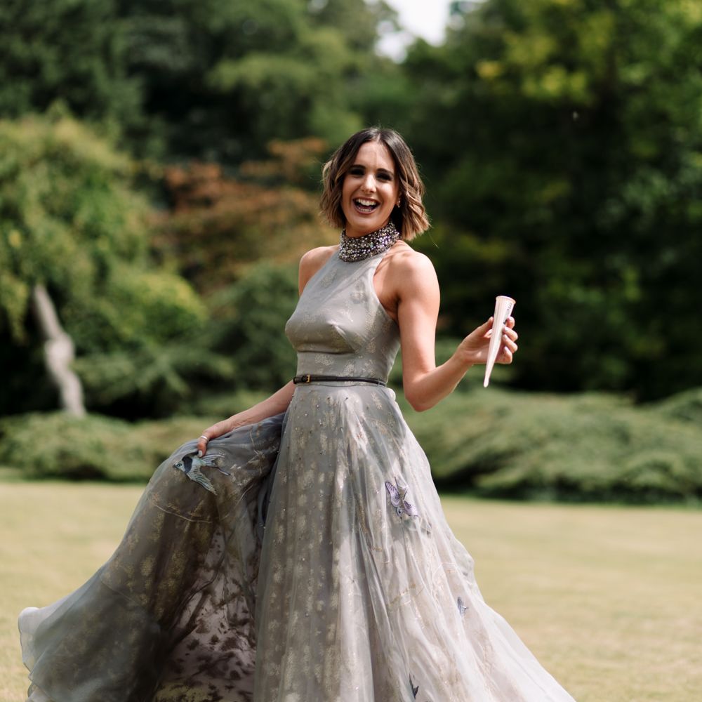 Stylish Bride in Grey Tulle Wedding Dress