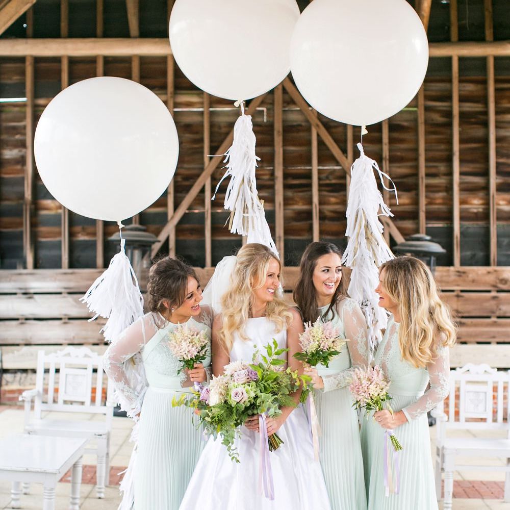 Giant Balloons & Tissue Tassels | Bridesmaids in Mint Green ASOS Dresses | Bride in Sassie Holdford Bryony Wedding Dress | Pastel Wedding at Gaynes Park | Anneli Marinovich Photography