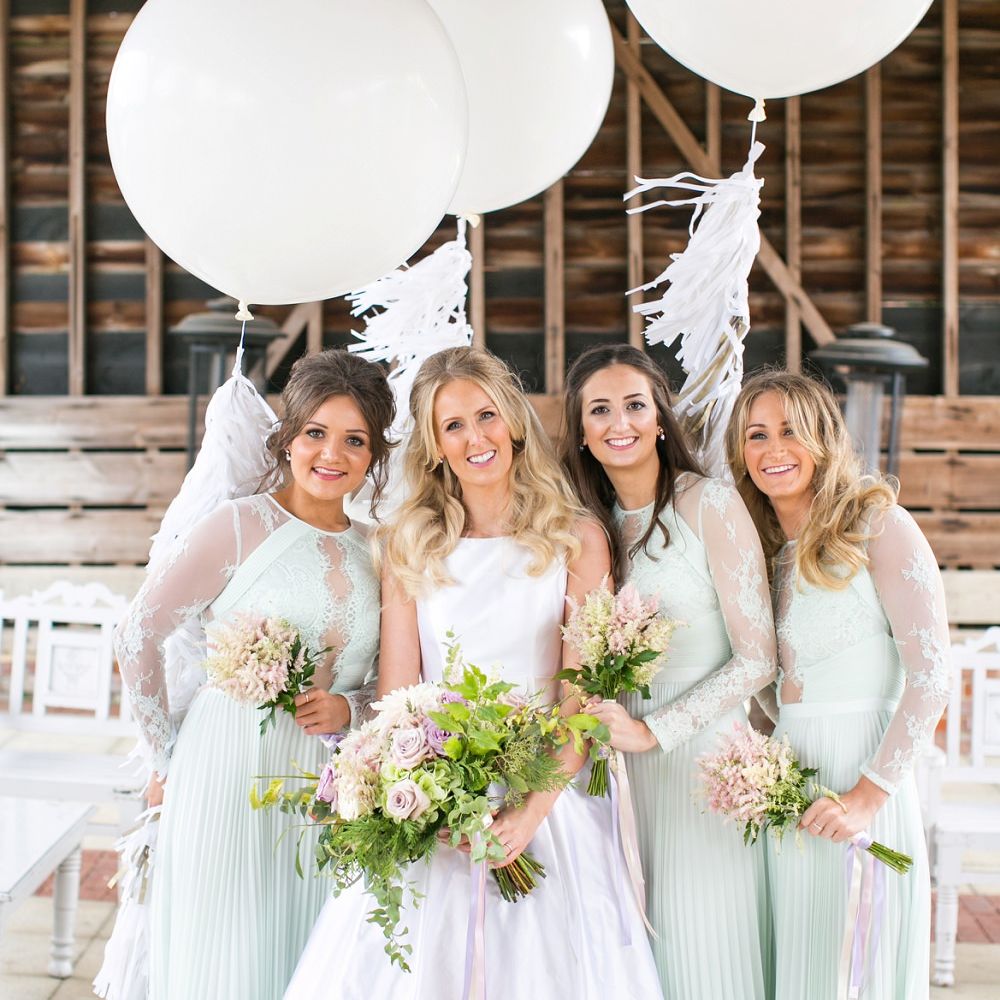 Giant Balloons & Tissue Tassels | Bridesmaids in Mint Green ASOS Dresses | Bride in Sassie Holdford Bryony Wedding Dress | Pastel Wedding at Gaynes Park | Anneli Marinovich Photography