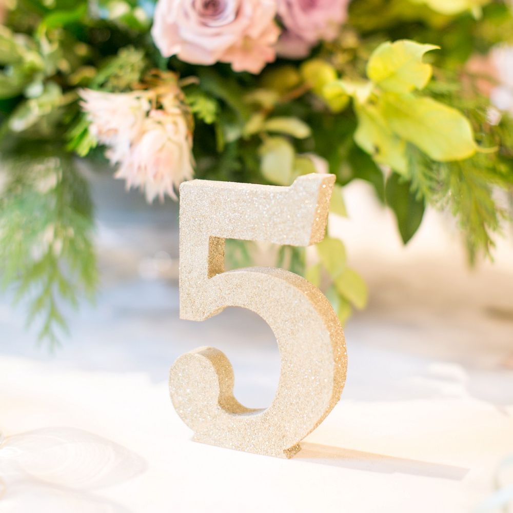 Gold Glitter Table Numbers | Pastel Wedding at Gaynes Park | Anneli Marinovich Photography