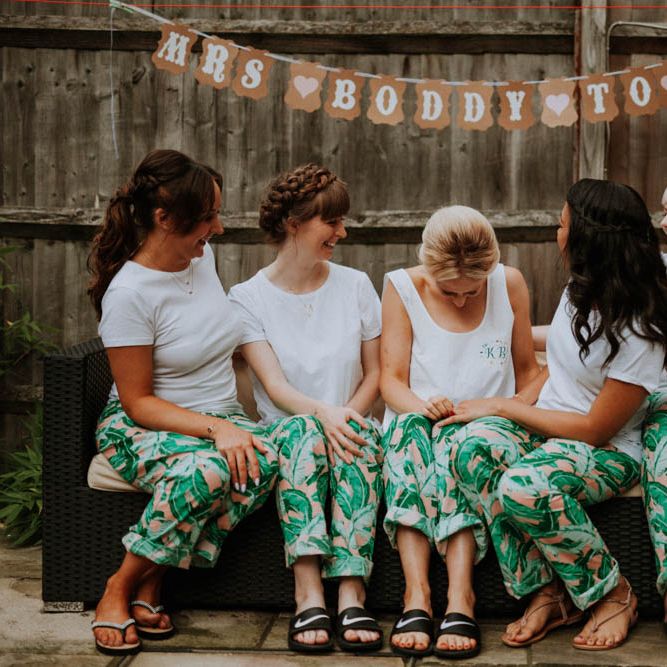Matching Getting Ready Bridal Party Robes | Colourful DIY Barn Wedding at The Manor Barn, Cambridge | Meghan Lorna Photography