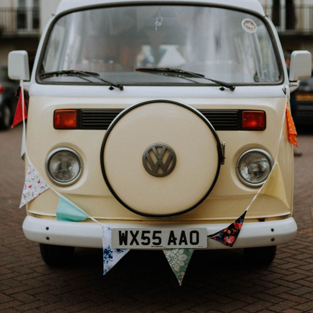 Camper Van | Colourful DIY Barn Wedding at The Manor Barn, Cambridge | Meghan Lorna Photography