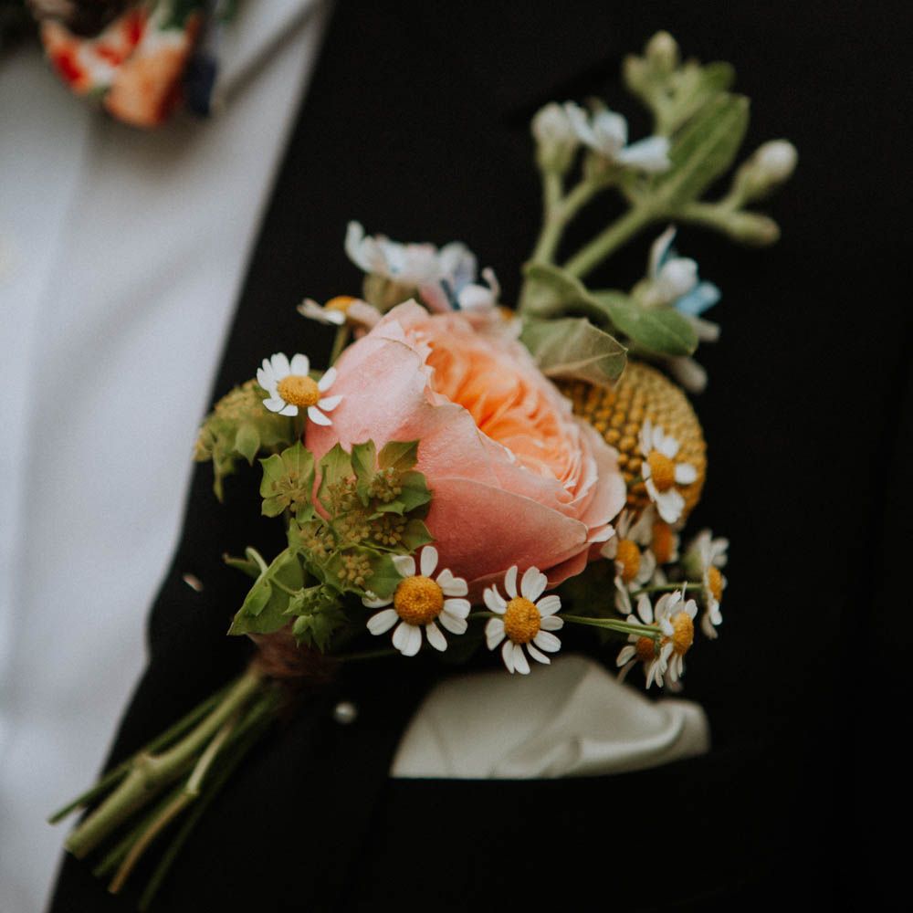 Peony Buttonhole | Colourful DIY Barn Wedding at The Manor Barn, Cambridge | Meghan Lorna Photography
